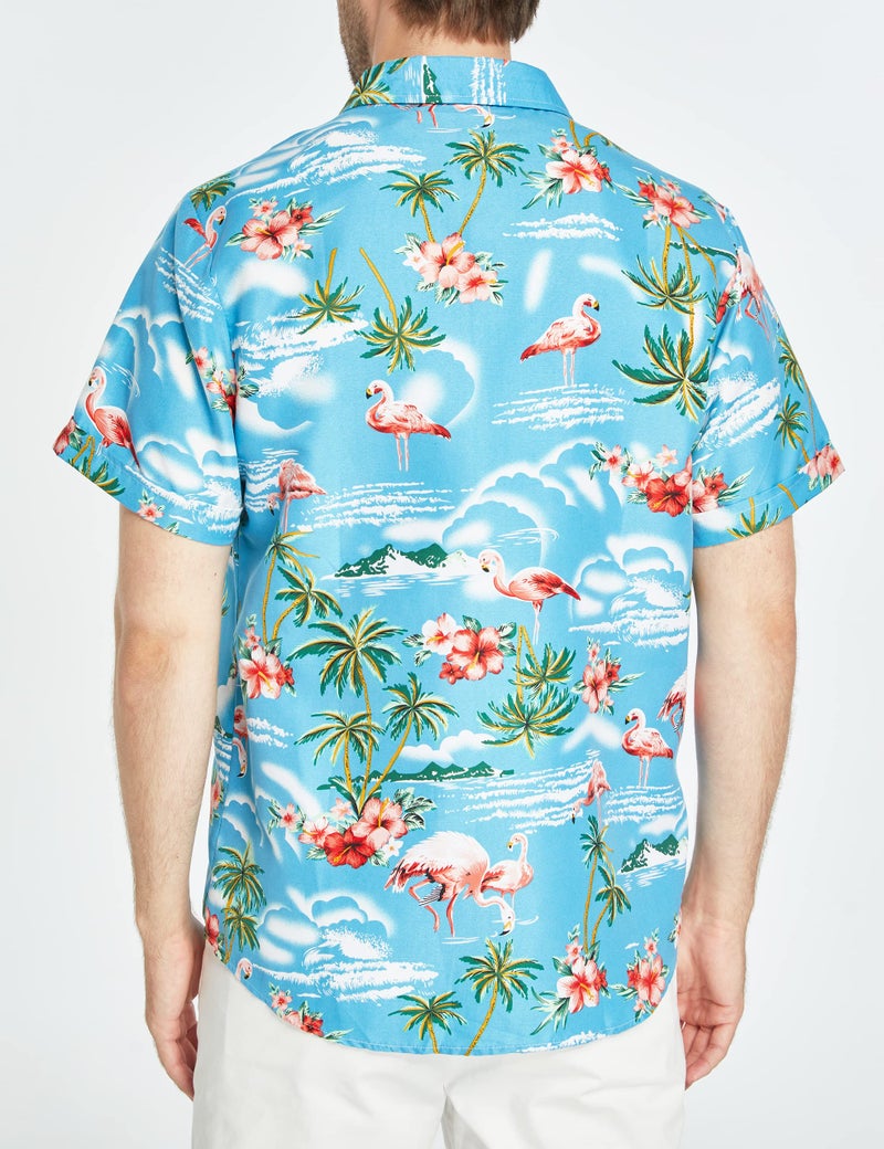 SSLR Mens Hawaiian Shirt Flamingos Casual Short Sleeve Button Down Shirts Aloha Shirt (3X-Large, Blue) - Image 5